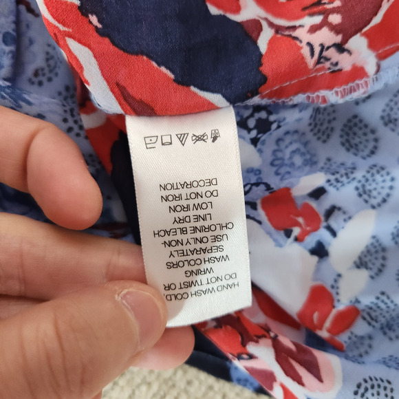 Woman Within‎ Blue Red floral CRINKLE peasant top 18/20 1X Beaded Neckline - Picture 9 of 12